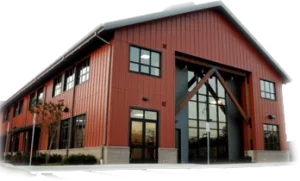 Tall and unique steel building with accents for blog article