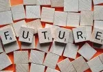 Wood tiles spelling out, "The Future." Meant to illustrate that cold formed steel buildings is where construction is heading.
